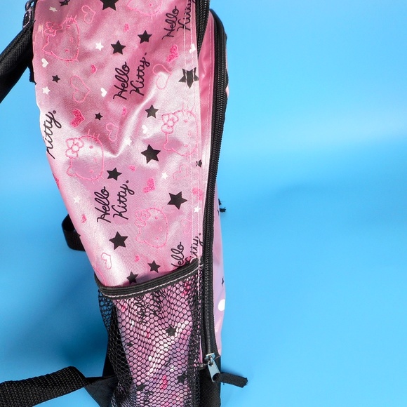Hello Kitty Sanrio Light Pink Black Backpack Hearts Stars School Embroidered - Picture 10 of 14
